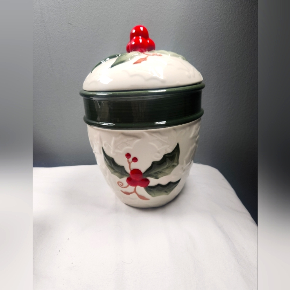 Christmas Holly Holiday Cookie Jar/Canister